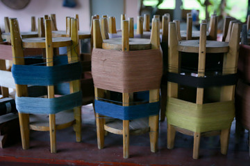 Thai cotton reel hand made craft old-fashioned retro wooden, Spool of thread, Thailand Knowledge