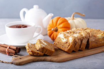 Pumpkin bread or cake with cream cheese