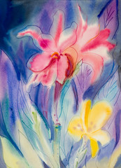 Obraz na płótnie Canvas Abstract watercolor painting colorful of canna lily flower