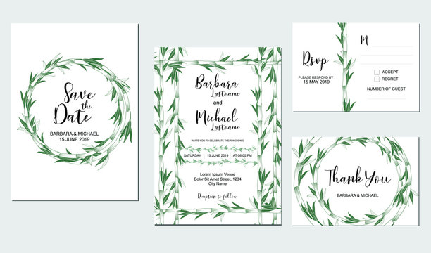 Wedding invitation card with sketch bamboo tree decoration