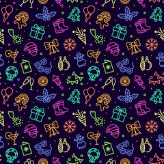 Seamless monochrome background with Christmas and new year symbols