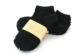 dark gray color men's socks in the package with blank label for sale isolated on white background