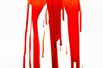Blood dripping down on white background.