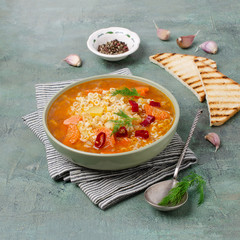Thick vegetable soup with pasta