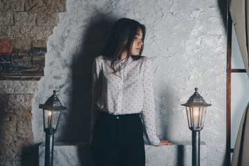 girl between lampposts. Interior design concept, Design