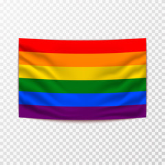 Waving LGBT flag on transparent background vector illustration