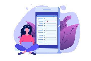 Internet online radio streaming, music applications,  playlist online podcast concept. Vector illustration.