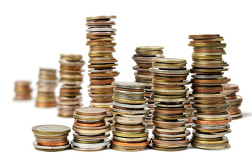 Stacks of different coins