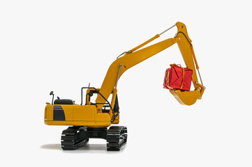 Christmas ornament with Excavator model ,  Holiday celebration concept new year on white background