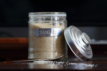 Raw sugar inside glass/ceramic container