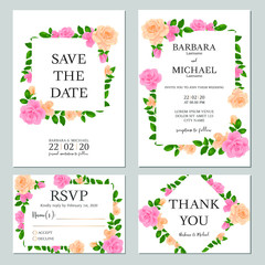 Floral wedding card template with beautiful flower bouquet