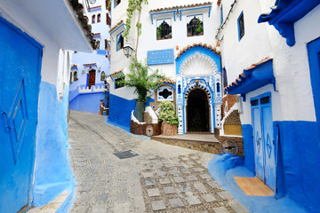 House with blue walls in Chefchaouen in Morocco