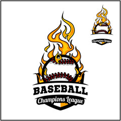 Baseball ball flame badge vector