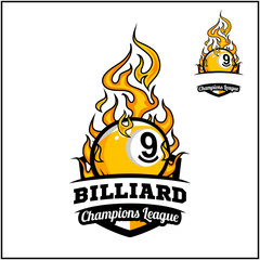 Billiard 9 ball flame badge vector