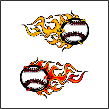Baseball ball flame vector set of 2