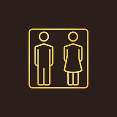 Man and Woman golden linear icon. Vector WC concept sign or logo element on dark background