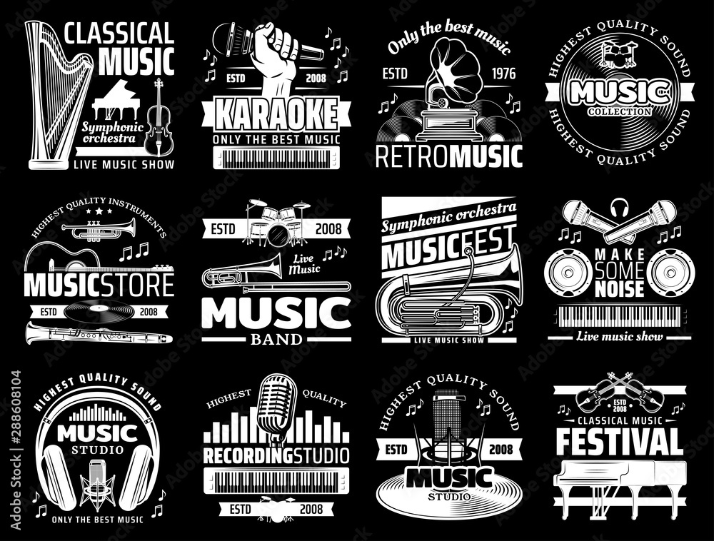 Sticker musical instruments, record studio, karaoke