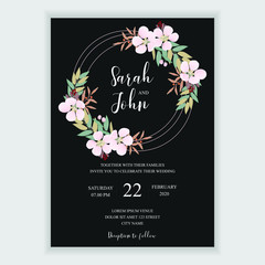 Wedding invitation card template with cherry blossom bouquet