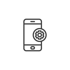 Mobile phone repair line icon. linear style sign for mobile concept and web design. Smartphone settings gear outline vector icon. Symbol, logo illustration. Vector graphics
