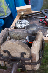 Tools and devices for hand-forged metal in field conditions. Old craft, vintage tools.