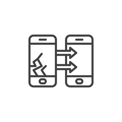 Broken phone data backup line icon. linear style sign for mobile concept and web design. Mobile Phone data transfer outline vector icon. Smartphone repair symbol, logo illustration. Vector graphics