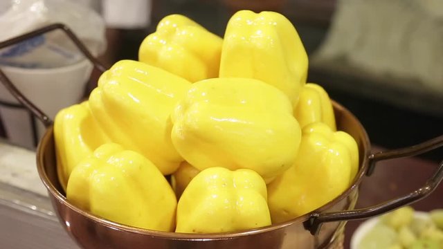 the yellow capsicum they are glossy smooth skinned vitamin c