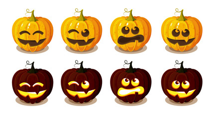 Set of Halloween pumpkins.  Hand drawing elements.