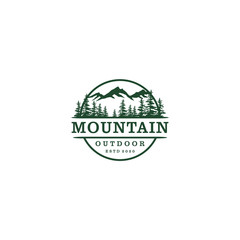 Outdoor mountain nature logo - adventure wildlife pine tree forest design