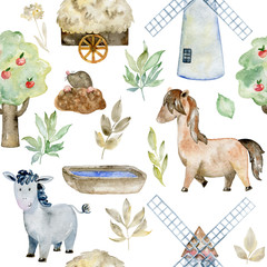 Watercolor farm pattern.