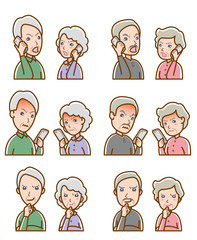 Fototapeta premium カップルの表情 のイラスト : 老夫婦