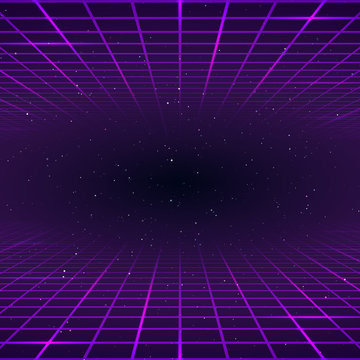 Retro style background. Laser rays purpur color. Cosmic or universe infinity. vector illustration