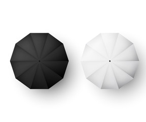 Umbrellas set. Black and white parasol view from above. Vector illustration isolated on white © Ihor