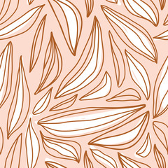 Modern seamless floral pattern with contour leaves. Texture for textile, postcard, wrapping paper, packaging etc. Vector illustration.