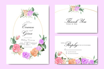 Fototapeta na wymiar watercolor Floral wedding invitation template card design