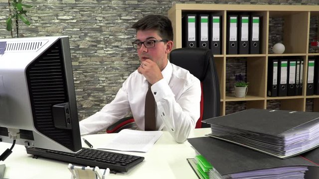 tired accountant does not readily sort documents