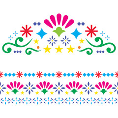 Fototapeta na wymiar Mexican vector design elements, colorful traditional folk art patterns from Mexico, vibrant greeting card on wedding party invitation ornaments