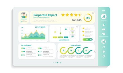 Fototapeta na wymiar Corporate report, display panel with info graphic templates