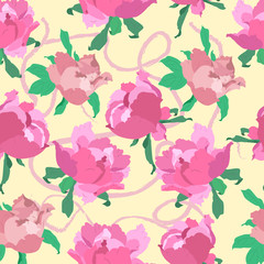 seamless pattern with peonies in delicate tones