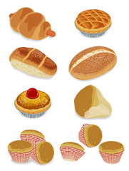 A illustration of hong kong style food classic bread & cake