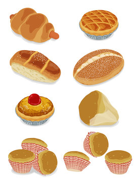 A Illustration Of Hong Kong Style Food Classic Bread & Cake