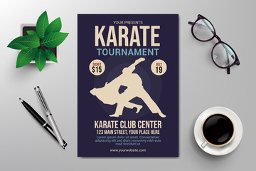 karate tournament flyer template, retro flat design vector © hesti12
