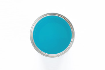 sky blue paint pot isolated on white background top view