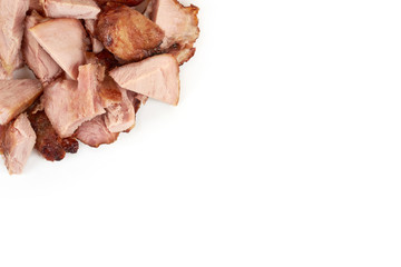 pieces of roasted turkey meat, isolated on white background.