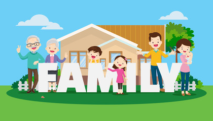 Obraz na płótnie Canvas Big happy family on the background of the house concept