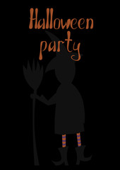 Postcard Halloween. Witch in striped stockings. Design for invitations, cards, wallpapers, gift wraps.