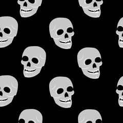 Halloween pattern. Skulls on a black background. Design for cards, invitations, gift wraps, posters.