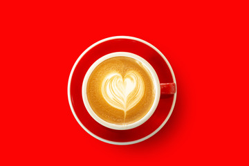 cup of coffee on red background