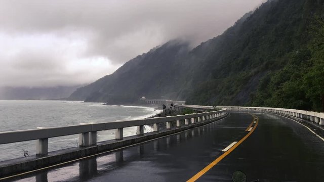 Monsoon and downpour onto coastal highway 