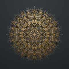 abstract sophisticated mandala  gold line on black background. Vector illustration
