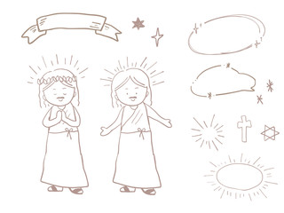 イエスキリストフレーム素材セット　手書き
